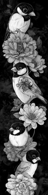 Free bird bookmark featuring a black and white bird